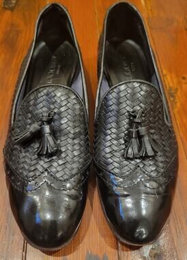 Sesto Meucci Italy Woven Leather Tassel Loafers Black Size 8.5 Narrow Comfort